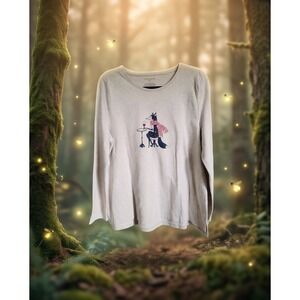 Talbots Petite XLP Long Sleeve Top Shirt Elegant Fox w/Wine Graphic Women's NEW